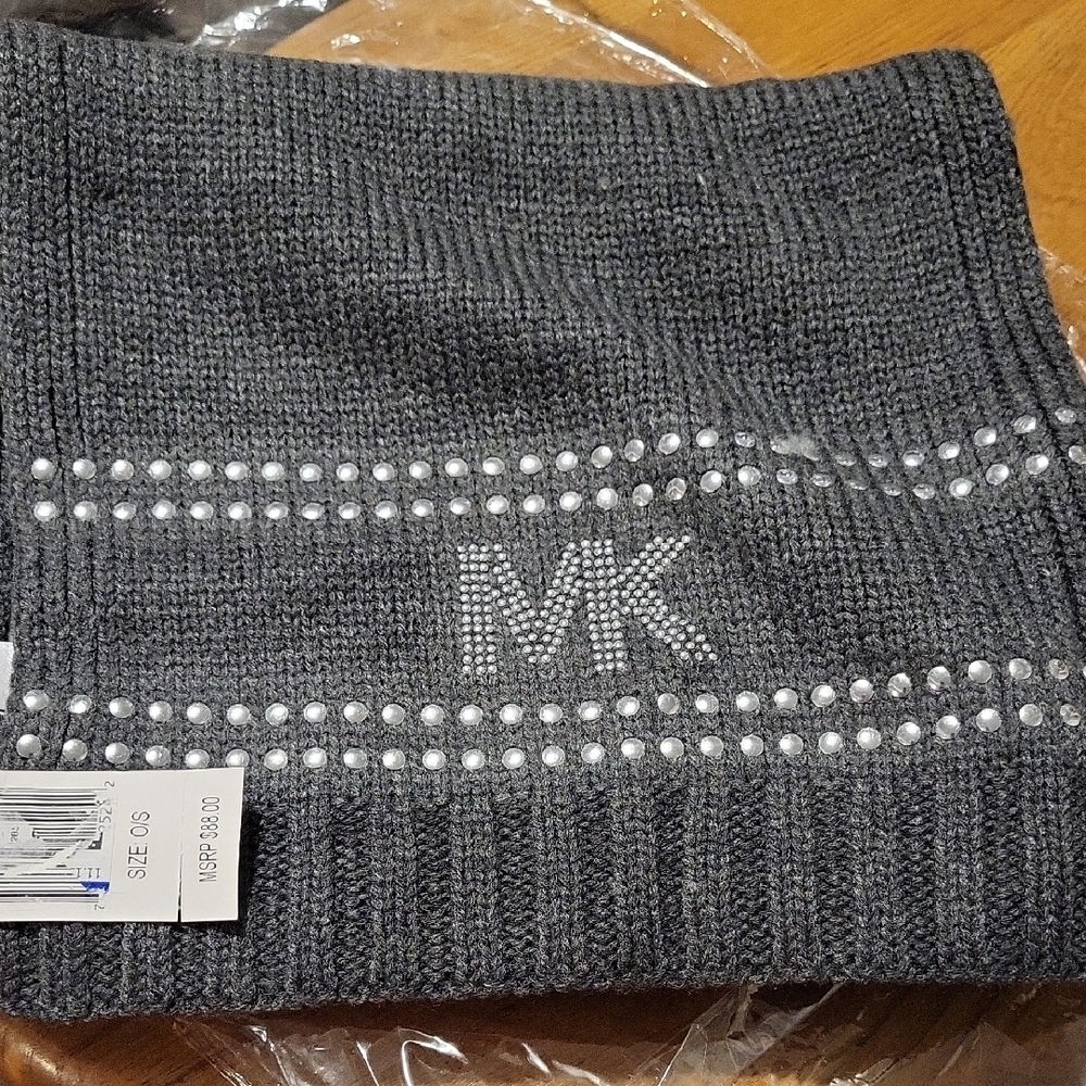 Michael Kors Charcoal Knit Scarf with Pearl Details